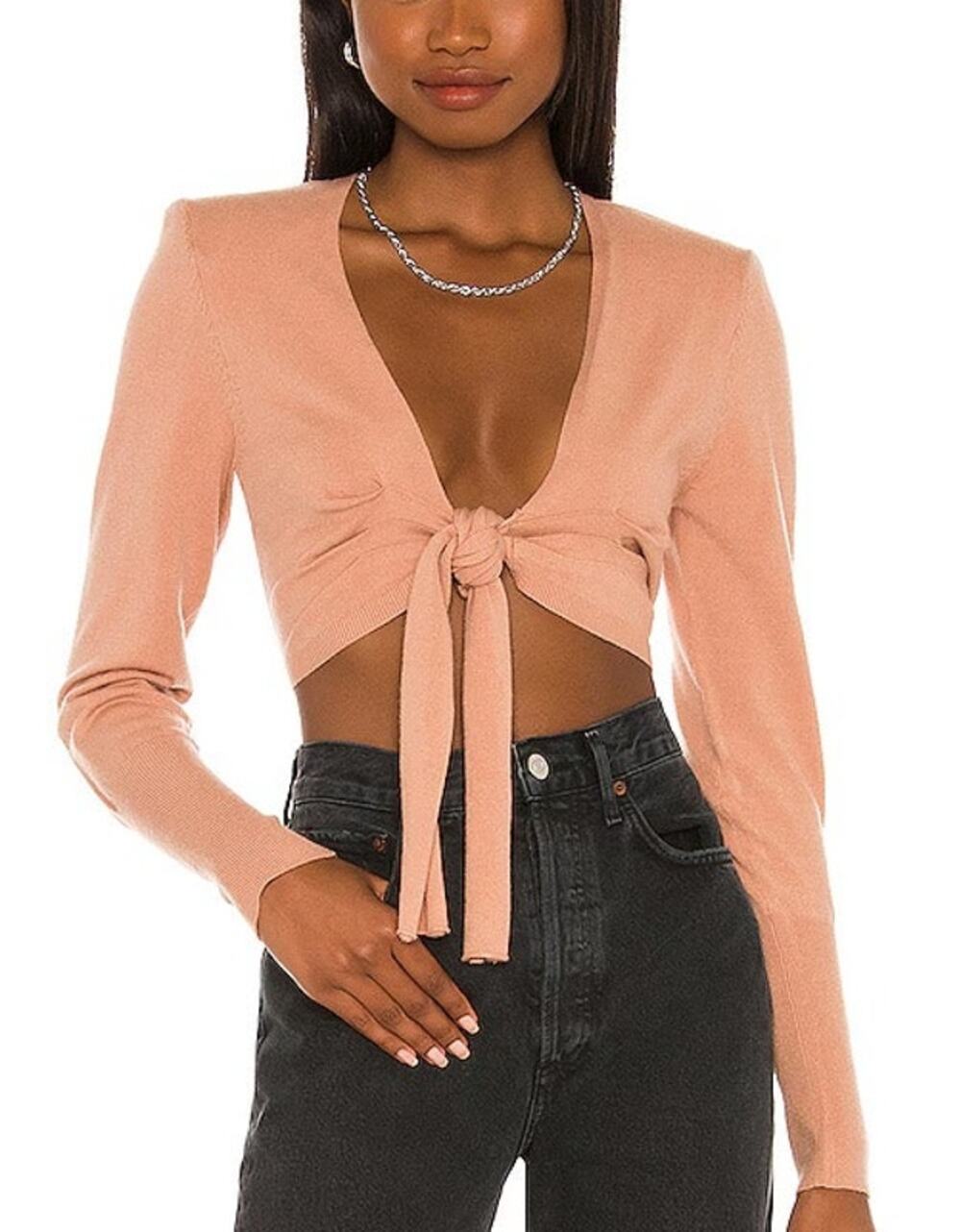 Revolve 525 America Cropped Tie Front Top Small Peach Y2K Edgy Festival Rave